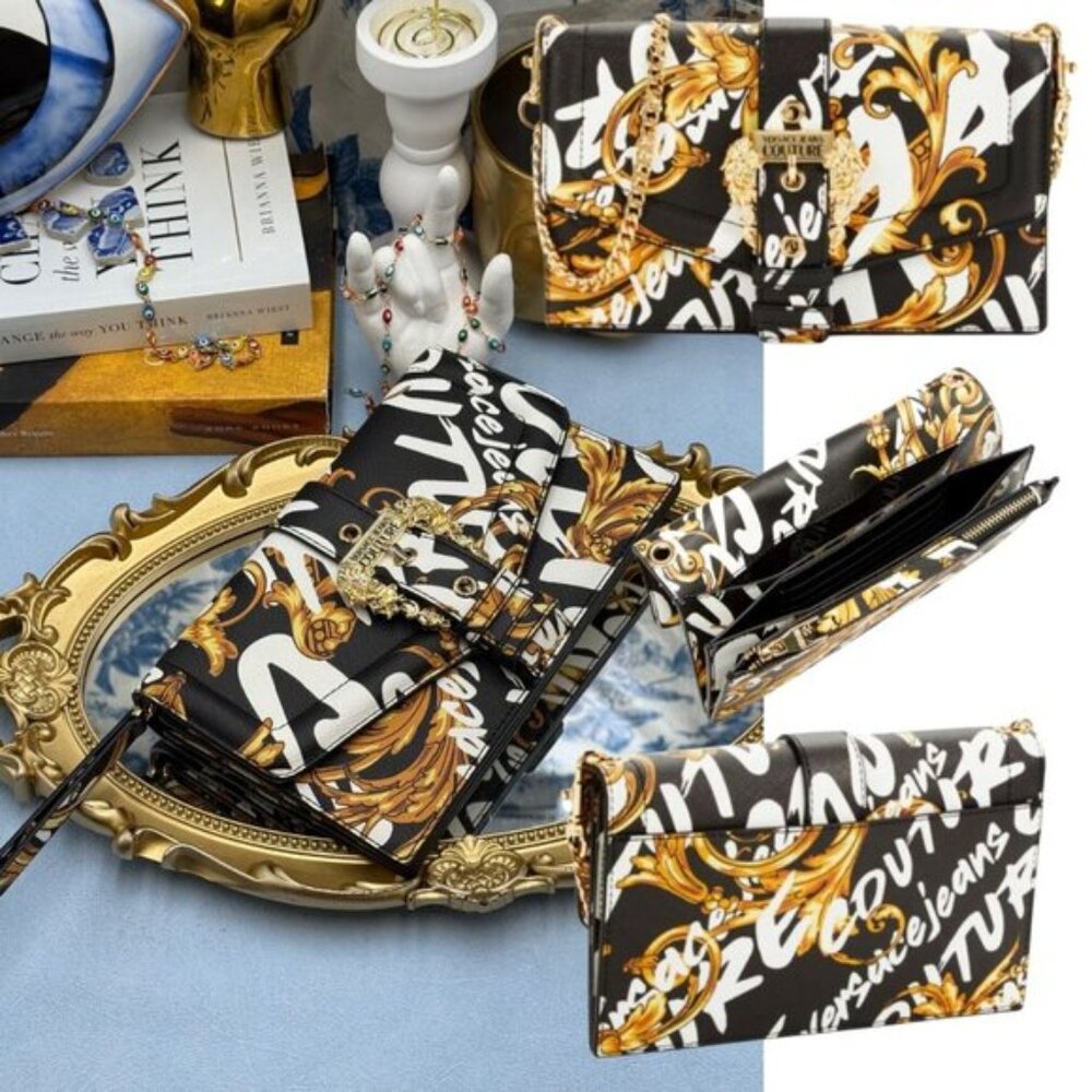 🆕 VERSACE JEANS COUTURE 🧿 NWOT Baroque Print Clutch *MISSING CHAIN STRAP*